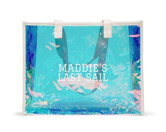 Personalizable Holographic Beach Waves Tote Bag | Clear Iridescent Beach Bag