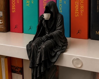 A Suriel-inspired creature for tea time – Hooded Shelf Sitter for Romantasy Bookshelf Decor & Reader Gift
