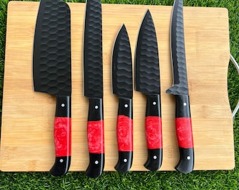 Ensemble de couteaux de chef en damas forgés à la main - Ensemble de cuisine de 5 pièces