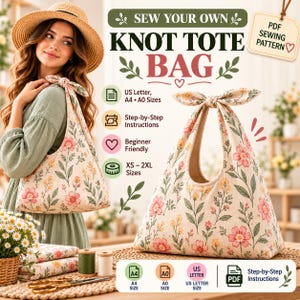Knot Tote Bag Sewing Pattern PDF | Japanese Style Shoulder Bag Tutorial | Beginner Friendly Tote Pattern | A4 A0 US Letter Instant Download