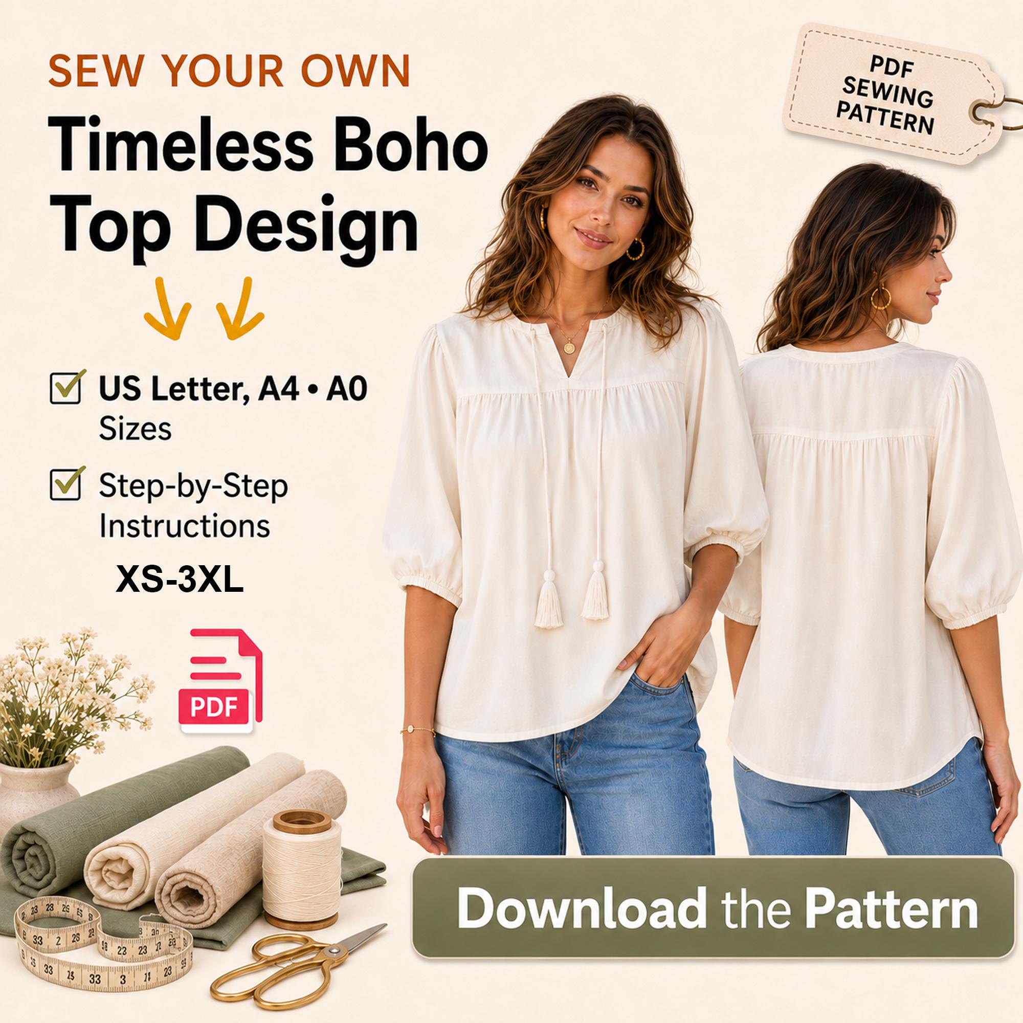 Gathered Sleeve Top Pattern - Etsy