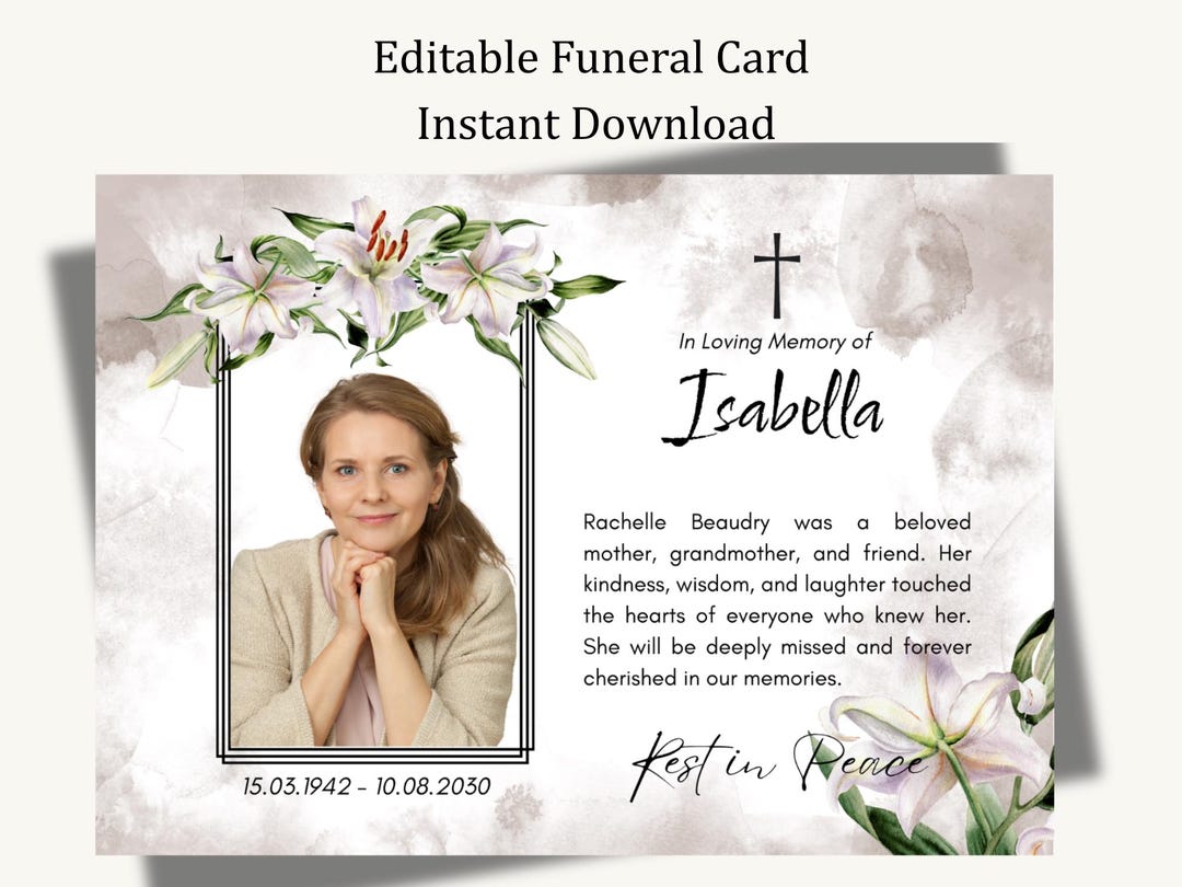 Funeral Cards | Editable Memorial Card Canva | Obituary Card Digital ...