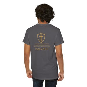 Salmo 91:11 Angelo Custode T-Shirt / Maglietta Fede Cristiana / Maglietta con Versetto della Bibbia / Regalo religioso per uomo e donna / Maglietta con Croce e Scudo