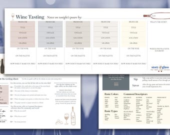 Hoja de cata de vinos imprimible/descarga digital para fiesta del vino