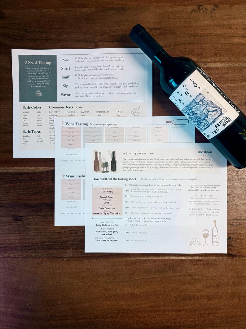 Printable Wine Tasting Sheet | Digital Download for Wine Party - Etsy