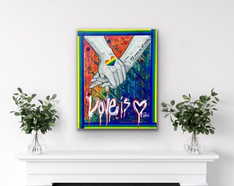 Love Is Love Original 16" X 20" Mixed Media Acrylic Painting - Unframed