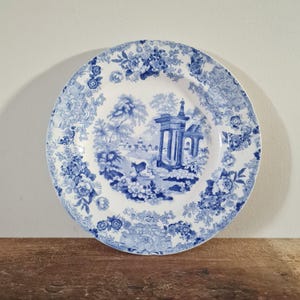 Antique Staffordshire Blue & White Plate, Scenic Landscape – Authentic Georgian Pearlware – Country House Décor – Gallery Wall 9”