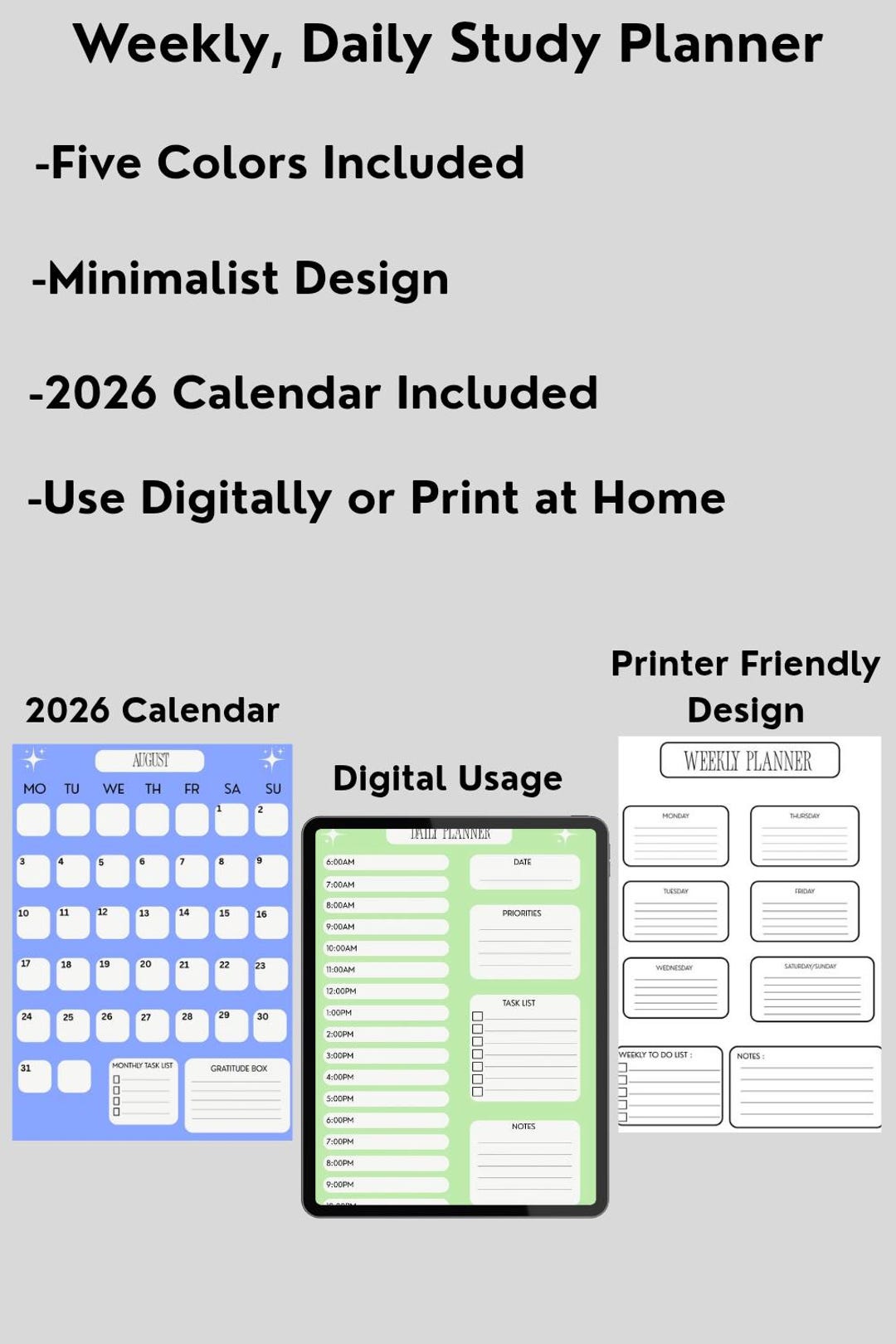 2026 Student Planner Bundle | Weekly, Daily, Monthly (digital Download ...