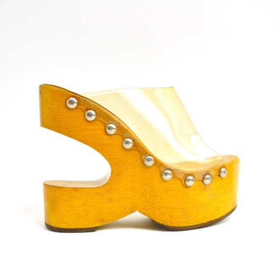 rare vintage 60S wooden lucite platform clogs shoe