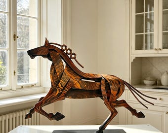 Handmade metal Horse Sculpture, rustic style—unique, vintage, hand-painted horse Statue Unique Gifts for Home and Officee