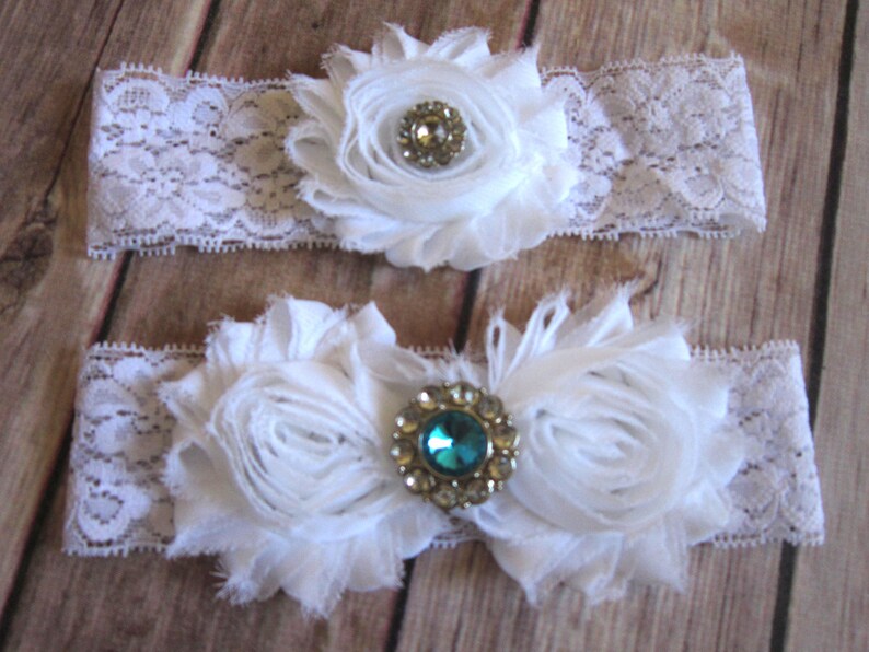 Something Sparkling Blue /& IVORY Wedding Garter Set Choose from Sapphire or Aqua