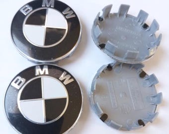 4 loghi per coprimozzi BMW, in bianco e nero