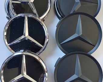 4 Mercedes Benz matte black wheel hubcaps 75 mm