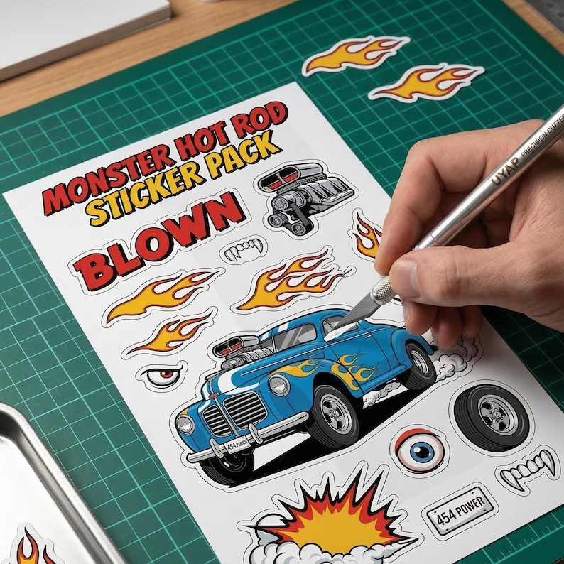 Hot Rod Car Sticker Monster Hot Rod Retro Car Sticker Pack (digital Download) - Etsy