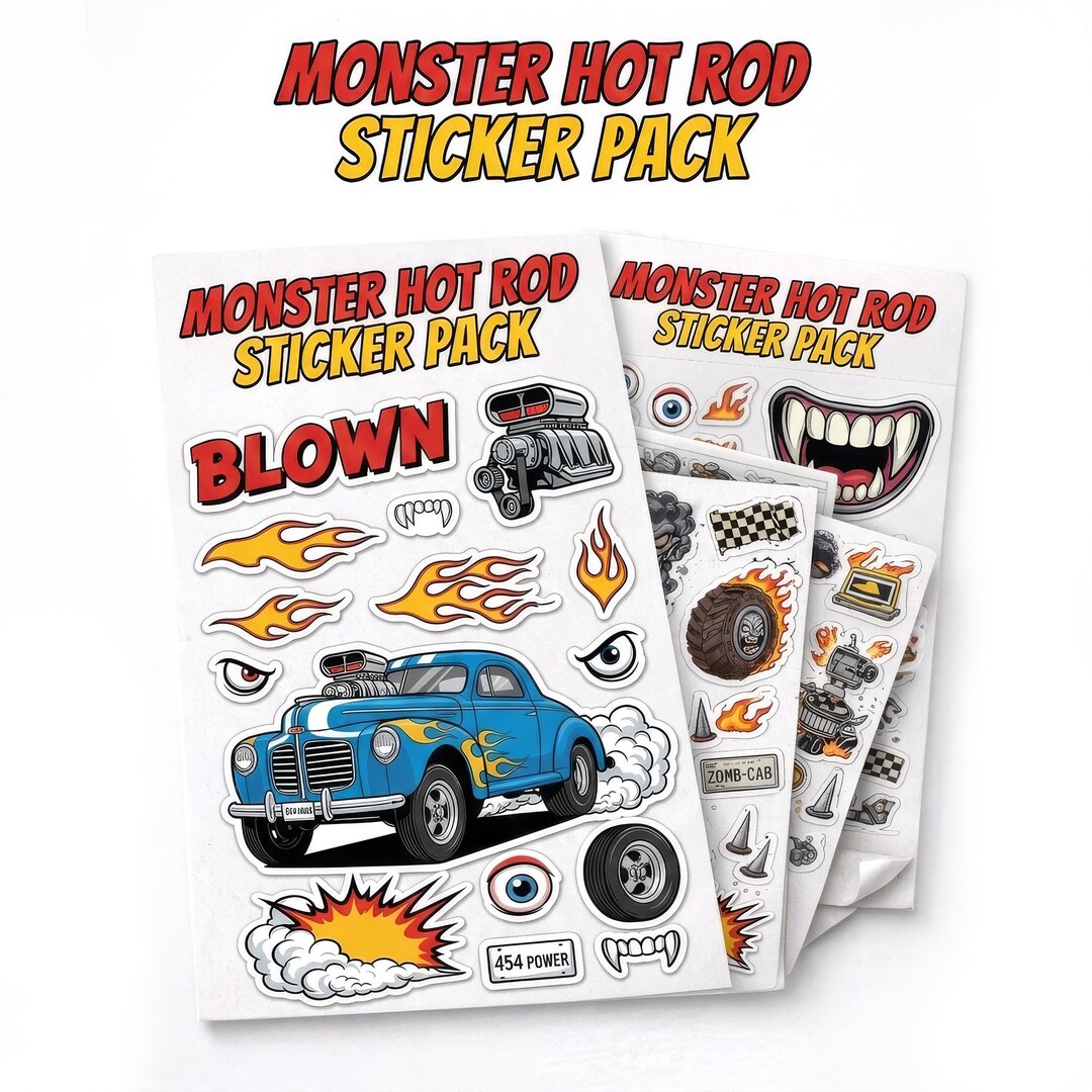 Monster Hot Rod Retro Car Sticker Pack (digital Download) - Etsy