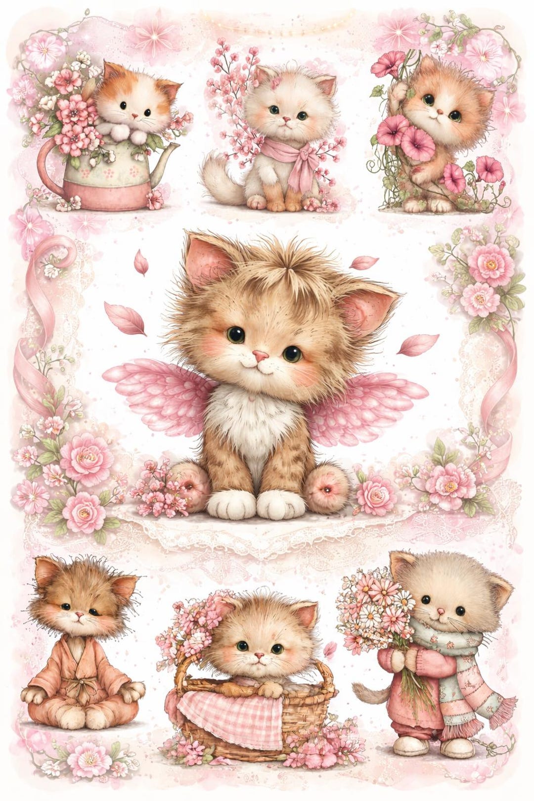 Whimsical Spring Cats Bundle | 37 PNG Downloads | Floral Cat ...