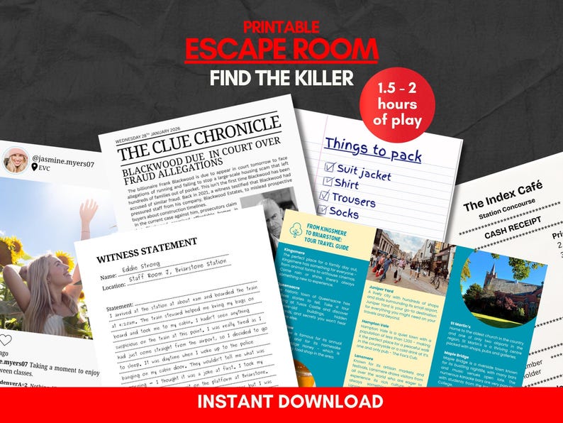 Murder Mystery Escape Room Game Printable & Digital Download Red