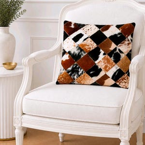 Luxury Cowhide Patchwork Cushion Cover | Handmade Hair On Hide Pillow | Rustic Western | Genuine Leather Throw Pillow Set of 4 covers