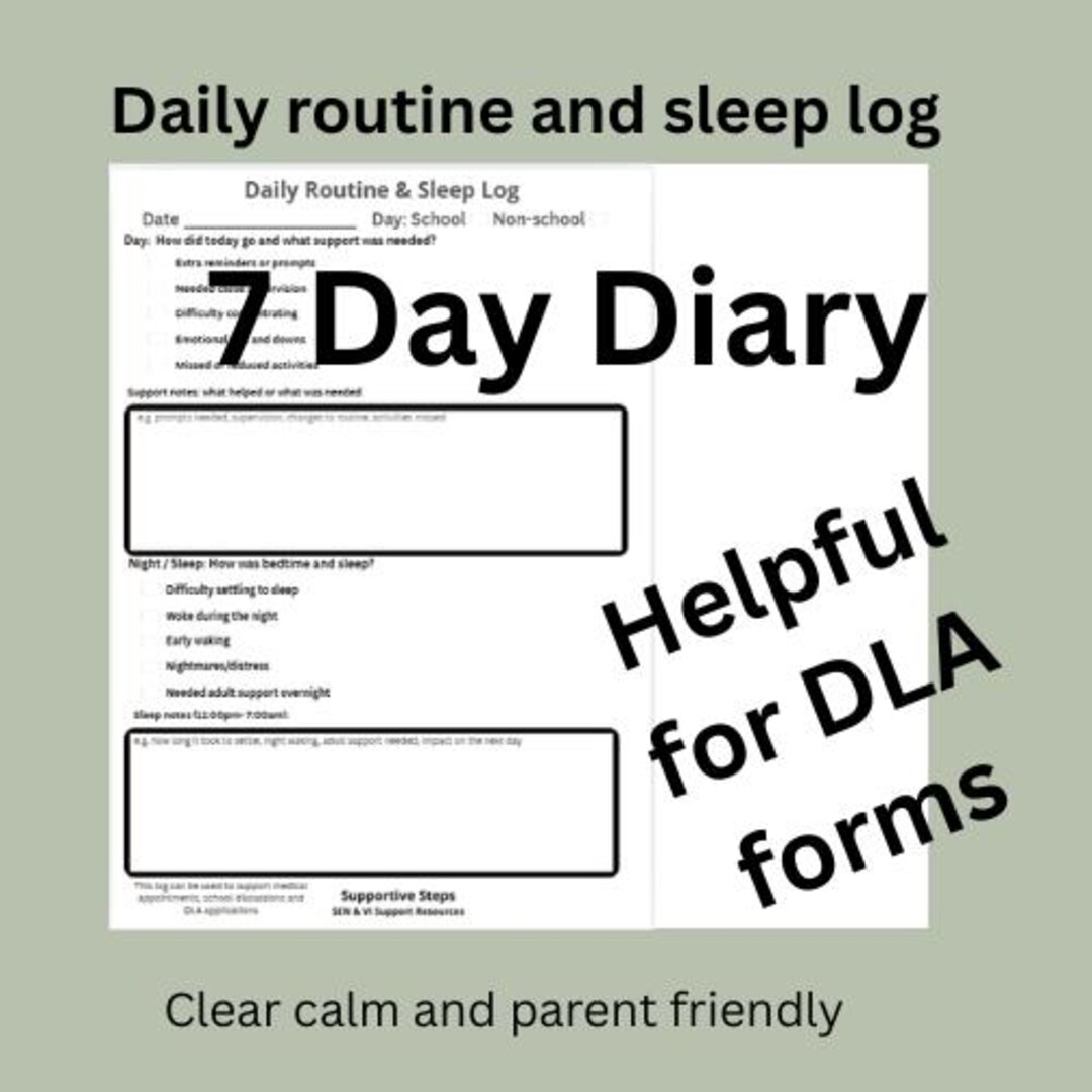 7 Day SEND Routine & Sleep Log / DLA Evidence Diary / Parent-friendly ...