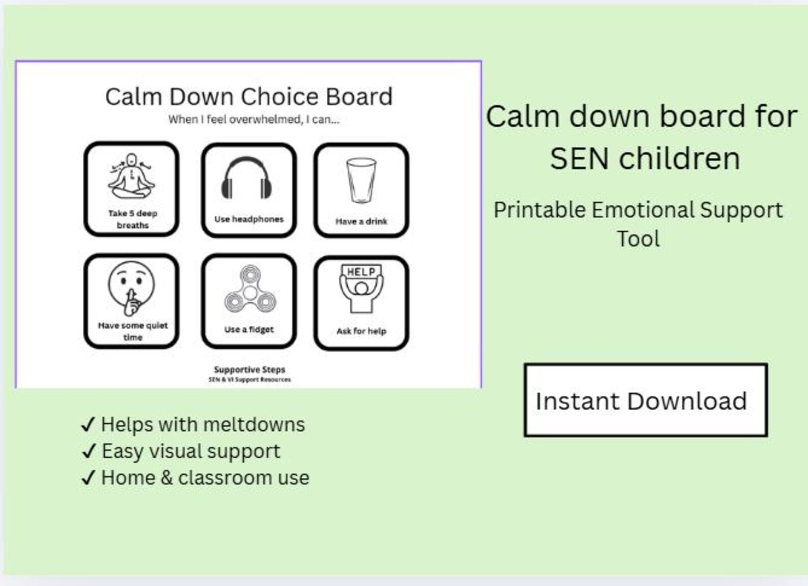 Calm Down Choice Board | SEN Emotional Regulation Visual Aid (PDF ...