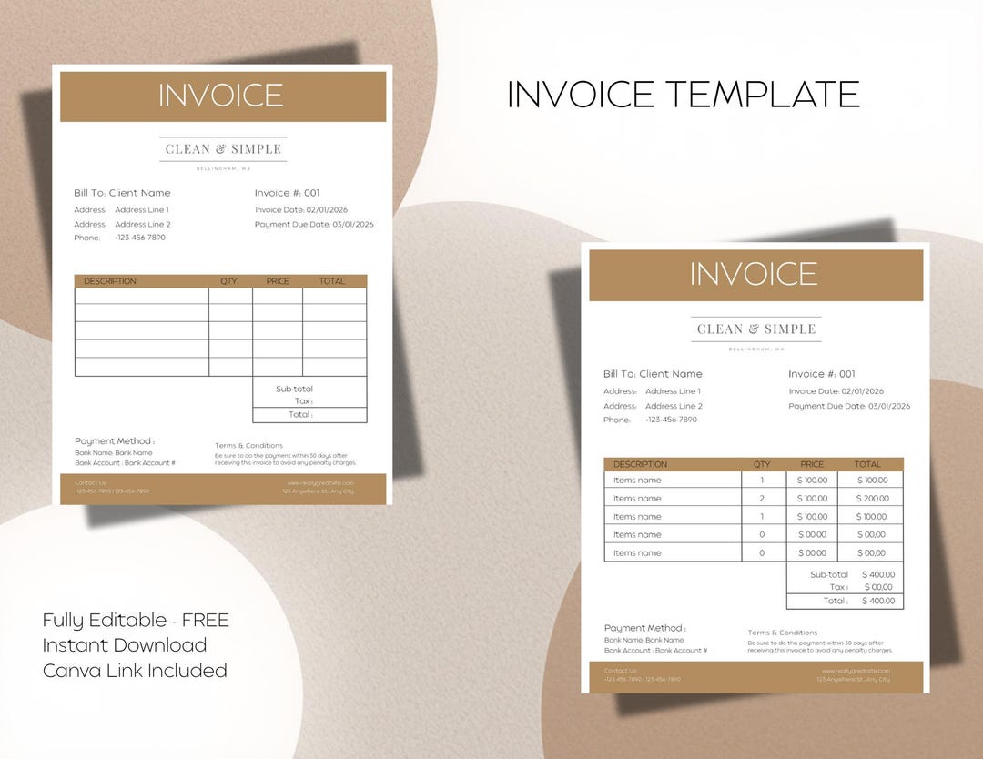 Editable Invoice Template | Canva Design, Small Business (digital ...