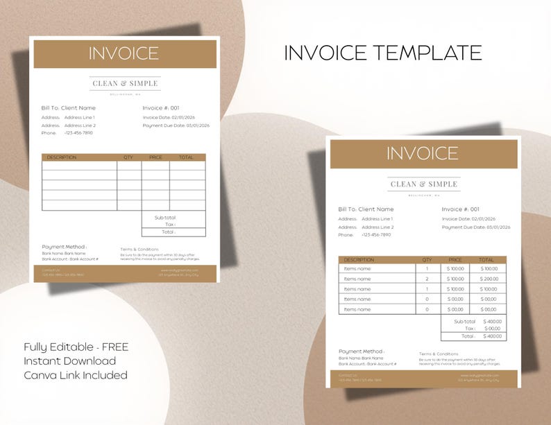 Editable Invoice Template | Canva Design, Small Business (digital ...