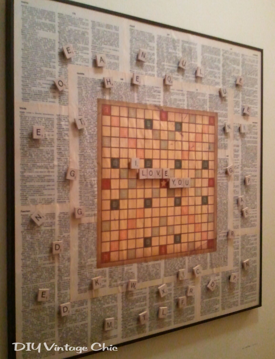 Painted Cork Board DIY, Plan: Hang Separately; Hot-Glue Scrabble Tiles  (Spelling Out Names of Family Members) in Ent…
