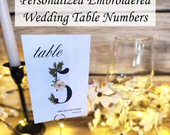 Personalized Embroidered Wedding Table Numbers | Handmade 4x6 Reception Decor | Whimsical Rustic