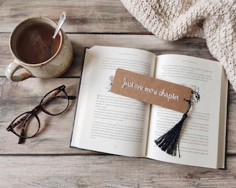 Embroidered Kraft Paper Bookmark with Funny Reading Quotes | Gift for Book Lovers, Reader Gift, Hand-stitched Bookmark with Tassel