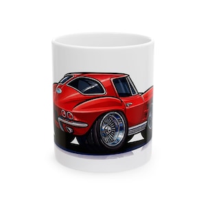 Classic Muscle Car Mug - Cartoon Style 1963 Corvette Split Window - Riverside Red