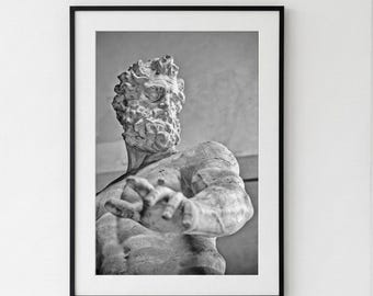 Giambologna's Neptune, detail of a copy of the statue in Piazza Nettuno in Bologna (ITALY) - Fine art black and white photographic print