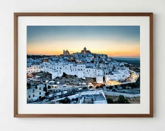 Ostuni, Puglia, the "White City" - Photographic print of Ostuni at dusk, photographed with a drone near Brindisi, ITALY