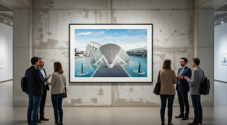 Valencia, Spain, photographic print of the "Ciutat de les Arts i les Ciències": the Hemisfèric, a modern Calatrava building. image 11