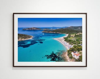 Sardinia Wall Art, Tuerredda Beach Aerial Print, Italy Photography, Turquoise Mediterranean Sea Poster, Coastal Decor, Drone Photo Print