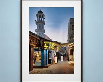 Mutrah Souq, Muscat in Oman - Photograph taken at sunset in the streets of an ancient Middle Eastern souq.