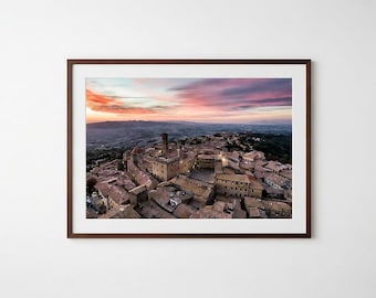 Volterra, Tuscany - Photographic print of the city of Volterra, taken with a drone at sunset, near Pisa (ITALY)