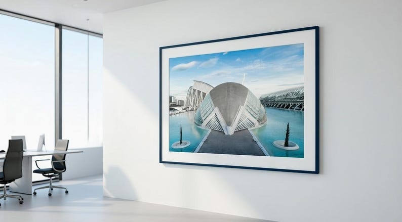 Valencia, Spain, photographic print of the "Ciutat de les Arts i les Ciències": the Hemisfèric, a modern Calatrava building. image 10