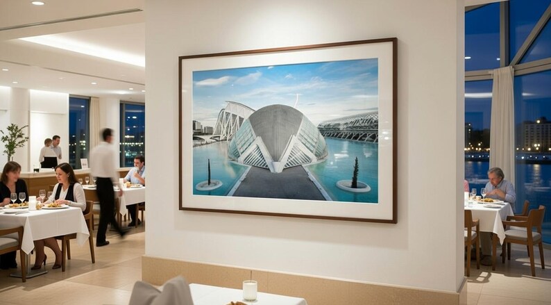 Valencia, Spain, photographic print of the "Ciutat de les Arts i les Ciències": the Hemisfèric, a modern Calatrava building. image 12