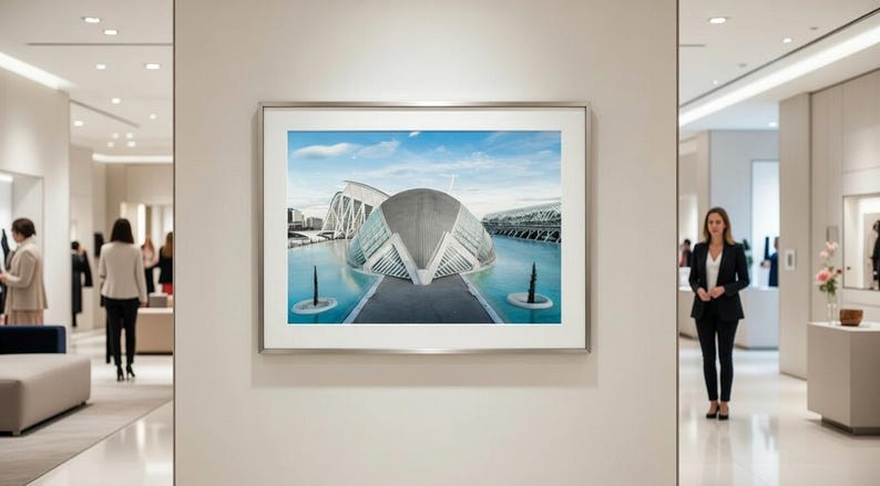 Valencia, Spain, photographic print of the "Ciutat de les Arts i les Ciències": the Hemisfèric, a modern Calatrava building. image 7