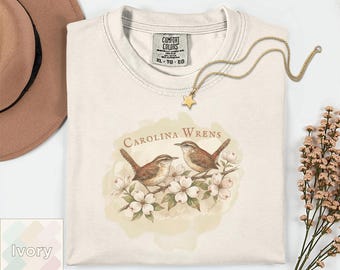 Maglietta vintage con scricciolo / Maglietta con scricciolo della Carolina / Regalo con uccello dello stato della Carolina del Sud / Maglietta con fiore di corniolo / Maglietta con illustrazione scientifica