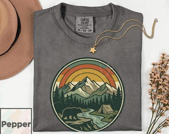 Maglietta retrò con orso di montagna / Maglietta vintage da campeggio / Regalo per attività all'aperto effetto invecchiato / Maglietta da escursionismo / Maglietta del Parco Nazionale Comfort Colors® 1717