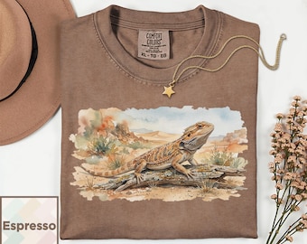 Maglietta con drago barbuto ad acquerello / Maglietta con animali selvatici del deserto / Regalo per amanti dei rettili / Maglietta per mamme di lucertole / Maglietta vintage per animali domestici Comfort Colors® 1717