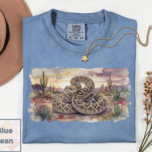 Camiseta con estampado de serpiente de cascabel en acuarela / Camiseta de fauna del desierto / Regalo para amantes de los reptiles del oeste / Camiseta para amantes de las serpientes / Camiseta vintage del suroeste Comfort Colors imagen 13