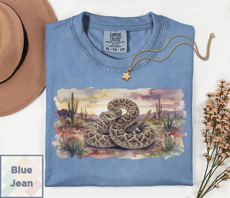 Camiseta con estampado de serpiente de cascabel en acuarela / Camiseta de fauna del desierto / Regalo para amantes de los reptiles del oeste / Camiseta para amantes de las serpientes / Camiseta vintage del suroeste Comfort Colors imagen 13