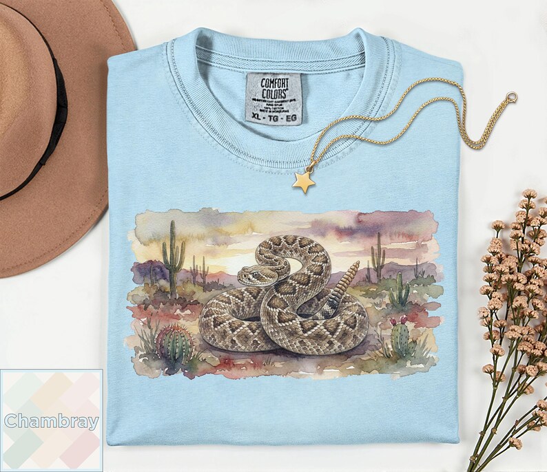 Camiseta con estampado de serpiente de cascabel en acuarela / Camiseta de fauna del desierto / Regalo para amantes de los reptiles del oeste / Camiseta para amantes de las serpientes / Camiseta vintage del suroeste Comfort Colors imagen 12