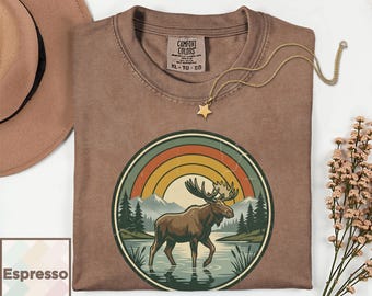 Maglietta retrò con alce / Maglietta vintage con animali selvatici / Regalo per gli amanti della natura / Maglietta per gli amanti della vita all'aria aperta / Maglietta con stampa animalier effetto invecchiato Comfort Colors® 1717