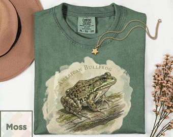 Maglietta vintage con rana toro / Maglietta con rana toro americana / Divertente regalo per gli amanti delle rane / Maglietta con illustrazione scientifica / Maglietta con erpetologia Comfort Colors 1717