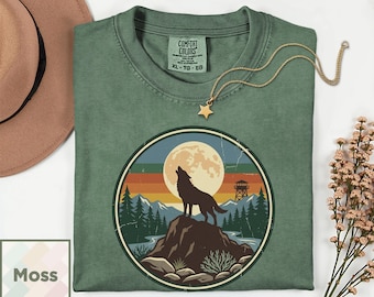 Maglietta retrò con ululato di lupo / Maglietta vintage da montagna / Regalo per parco nazionale / Top da escursionista per la natura selvaggia / Maglietta con stampa animale effetto invecchiato Comfort Colors® 1717