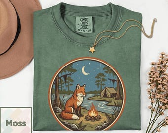 Maglietta Retro Fox Camp / Maglietta da campeggio vintage / Regalo a tema natura effetto invecchiato / Top per amanti della vita all'aria aperta / Maglietta comoda da falò Comfort Colors® 1717