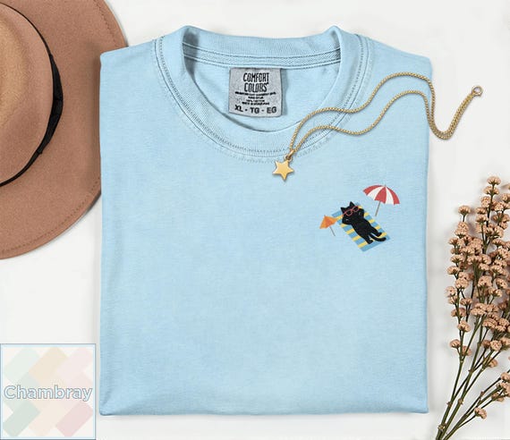 Beach Cat Shirt | Summer Vacation Tee | Funny Cat Lover Gift | Minimalist Pocket Top | Retro Sunbathing T-Shirt Comfort Colors® 1717